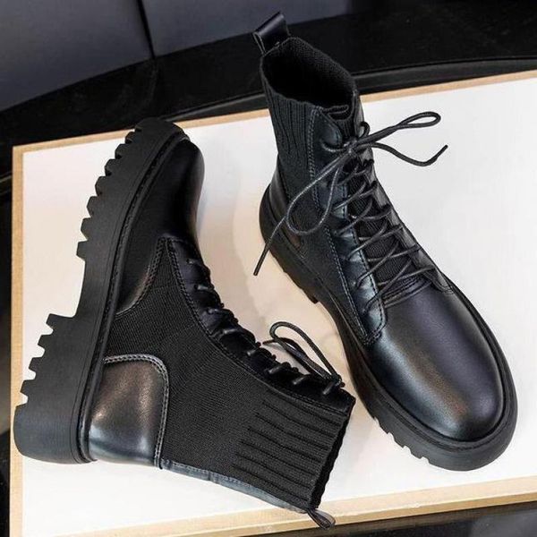 

autumn boots women shoes woman boots fashion round pu ankle 2021 winter elastic black comfortable