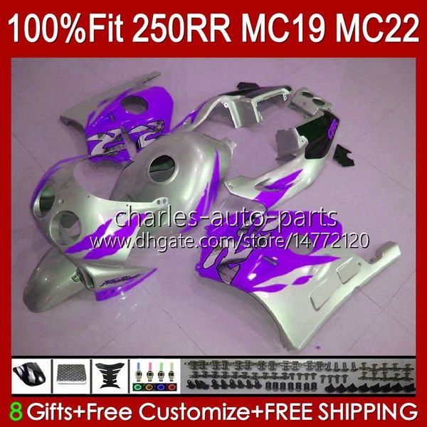 Einspritzkörper für HONDA CBR250RR MC19 1988-1989 CBR 250 RR CC 250R 250RR 88 89 112HC.239 CBR250 RR CC 1988 1989 Karosserie CBR 250CC 88-89 OEM-Verkleidungsset lila silbrig