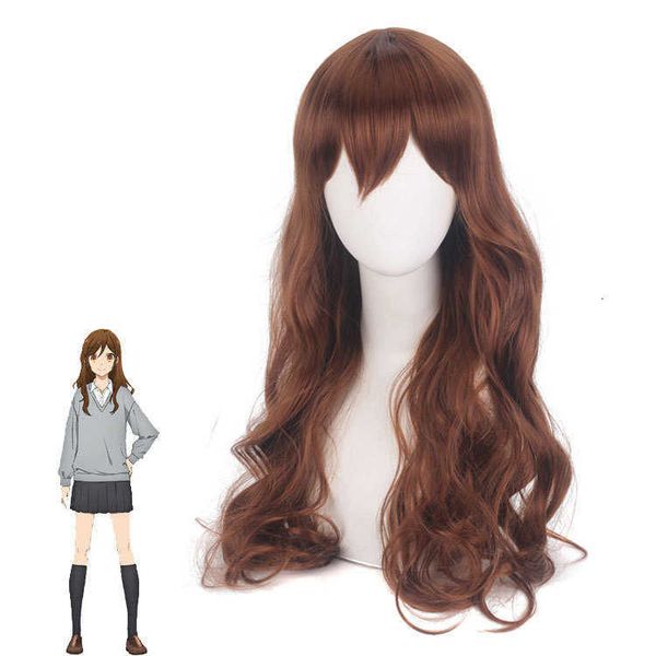 

master shengda cosplay wig and miyamura hori kyoko brown long curly hair daily, Black