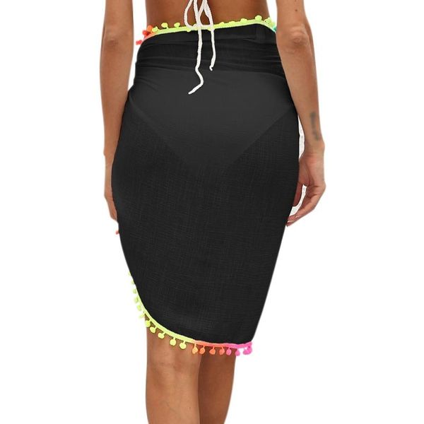 

women's swimwear fringe trim women tunic short beach wear polyester summer bathing suit beachwear ladies swimming cover, White;black