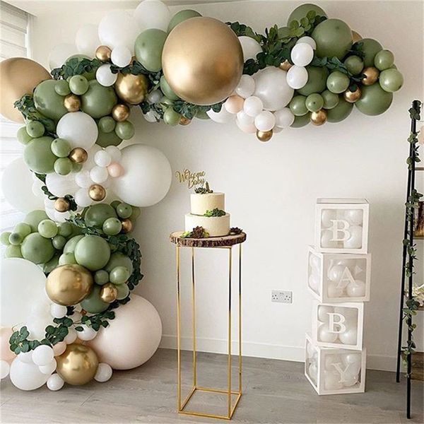 

152pcs avocado green balloons garland arch kit retro green chorme gold latex globos birthday christmas wedding party decors 2021