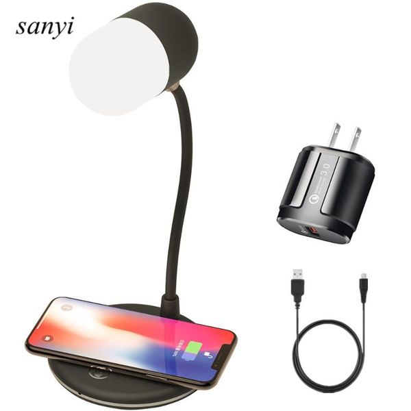 

table lamps touch control dimmable qi wireless charging led reading desk lamp smart bluetooth speaker flexible eyecare night light