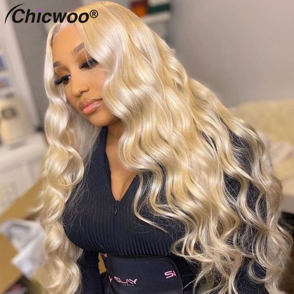 

lace wigs #613 body wave full human hair with baby brazilian virgin blonde transparent front, Black;brown