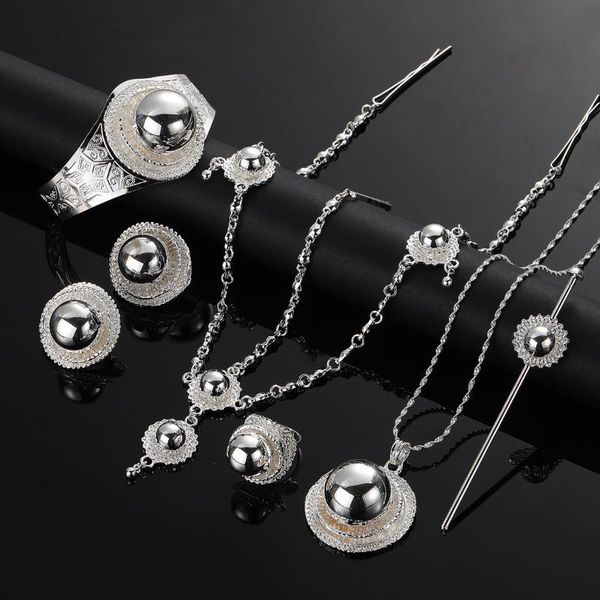 

earrings & necklace ethiopian silver color pendant bangle ring coptic african religion jewelry set