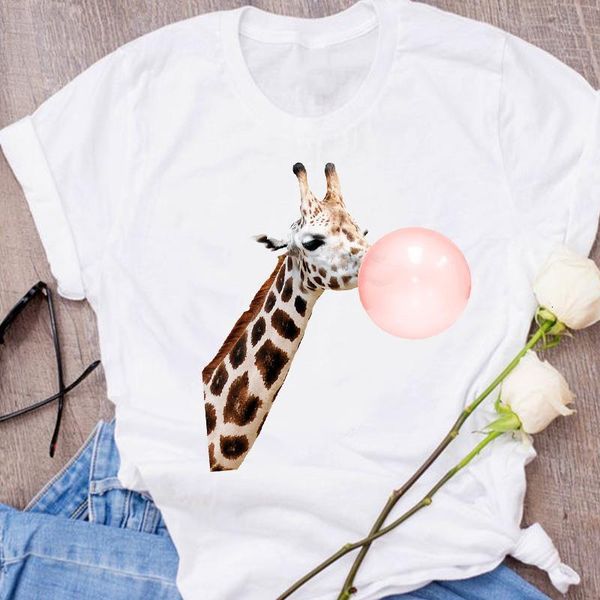 

women graphic giraffe polka dot animal fashion cartoon clothes lady tees print clothing female t shirt womens t-shirt, White