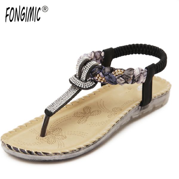 

fongimic summer bohemia flat sho comfortable casual all-match fashion sandals women beach elastic band, Black