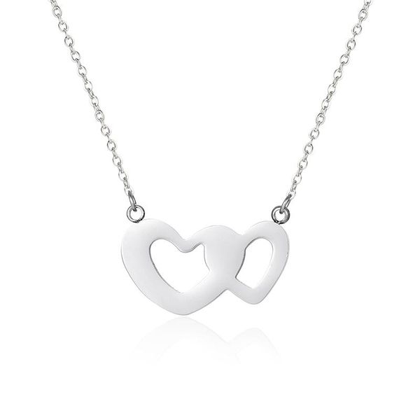 

pendant necklaces japanese and korean sweet girls are hollow love pendants, stainless steel double hearts simple personality clavicle chains, Silver
