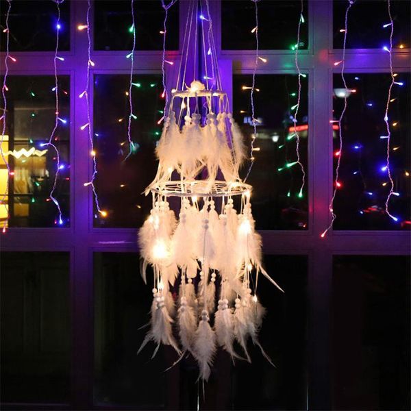 

decorative objects & figurines dreamcatcher double-deck led light bedside wall hanging party ornament gift dromenvanger wind chimes home dec
