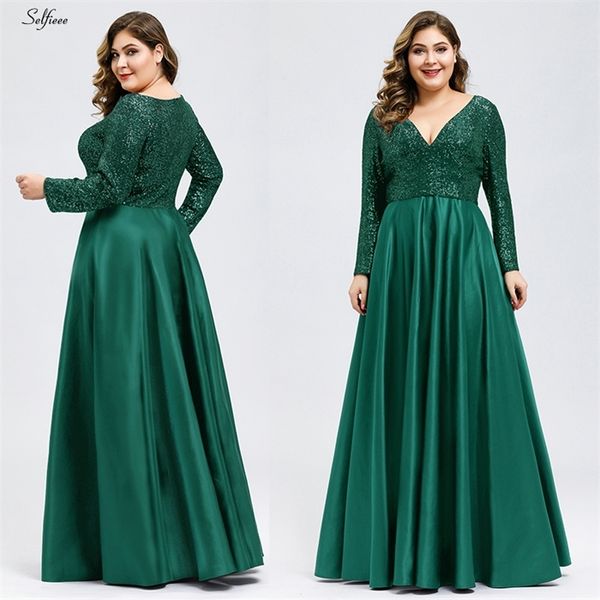 

fashion plus size women dress sequined deep v-neck full sleeve elegant navy blue stain maxi party dress vestidos de festa 2021, Black;gray