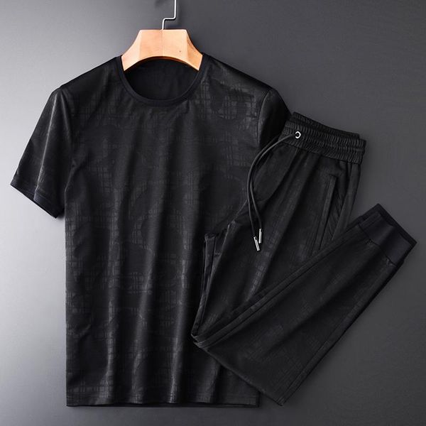 

men's tracksuits minglu summer thin mens sets (t-shirt+pants) dark grain fabrics casual sport men set plus size 4xl slim short sleeve, Gray