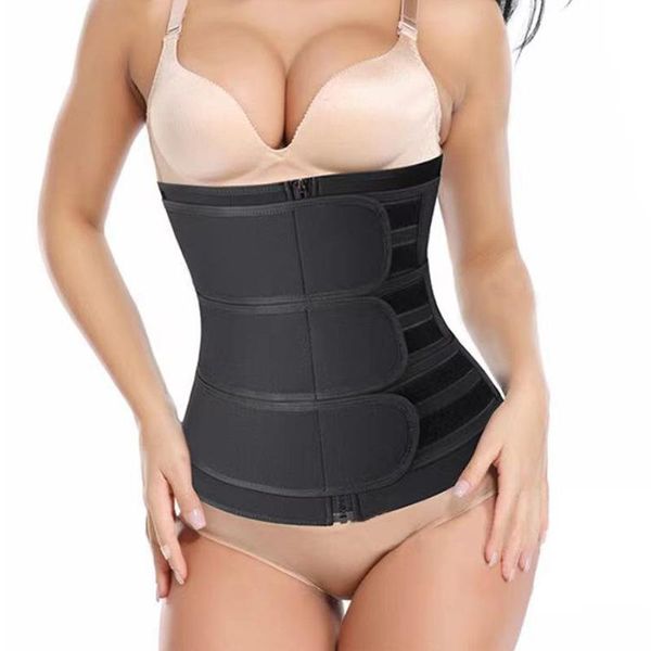 

waist support neoprene sauna trainer corset sweat belt women weight loss compression trimmer workout fitness, Black;gray