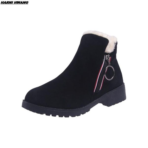 

boots winter women 2021 thick plush warm snow zipper comfortable outdoor ankle casual cotton shoes size 36-43, Black
