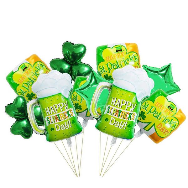 

5pcs/set st. patrick's day balloon decoration green shamrock clovers irish festival beer glass aluminum foil balloons jk2102xb