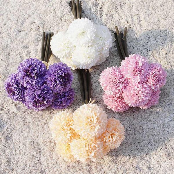 

decorative flowers & wreaths 6 heads silk flower ball white dandelion artificial birthday home wedding decoration accessories fake bouquet