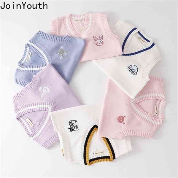 Japinyouth Japanese Sweaters colete mulheres bordados desenhos animados tricotagem tanque tanque de colete casual feminino feminino coreano camisola 210806