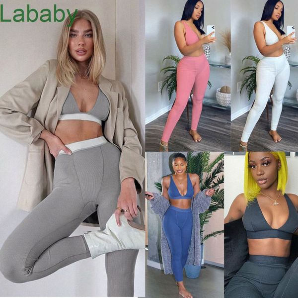 

women tracksuits 2 two piece backless deep v bra high waist leggings pants sports suit casual sportswear jogging nightclub clothing, Gray