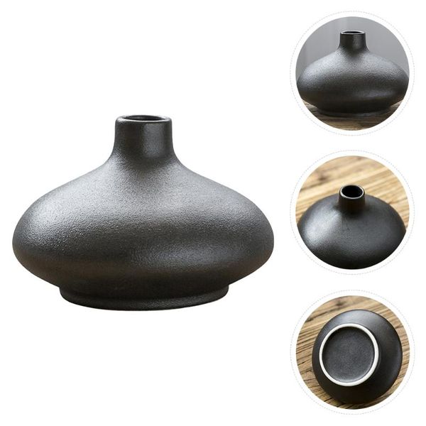 

vases 1pc ceramic vase crafts decor chinese zen ornament (round black)