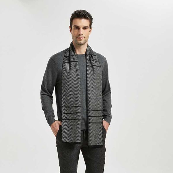 

scarves 2021 winter imitation cashmere scarf men business casual retro long jacquard double-sided warm gift 180*30, Blue;gray