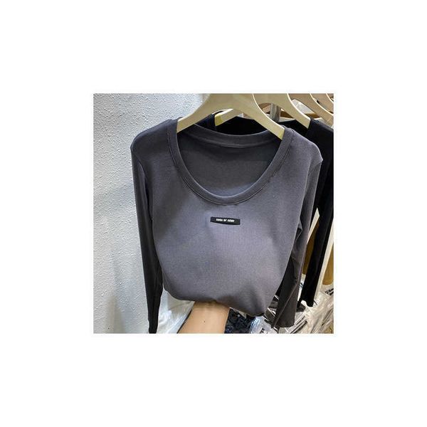 

women's sweaters thread cotton low round neck label long sleeve t-shirt women's early autumn slim bottomed shirt top, White;black