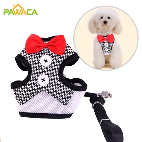 

pet dog cat harness leash set breathable breathable mesh butterfly bow chest back strap puppy vest collar traction rope strap