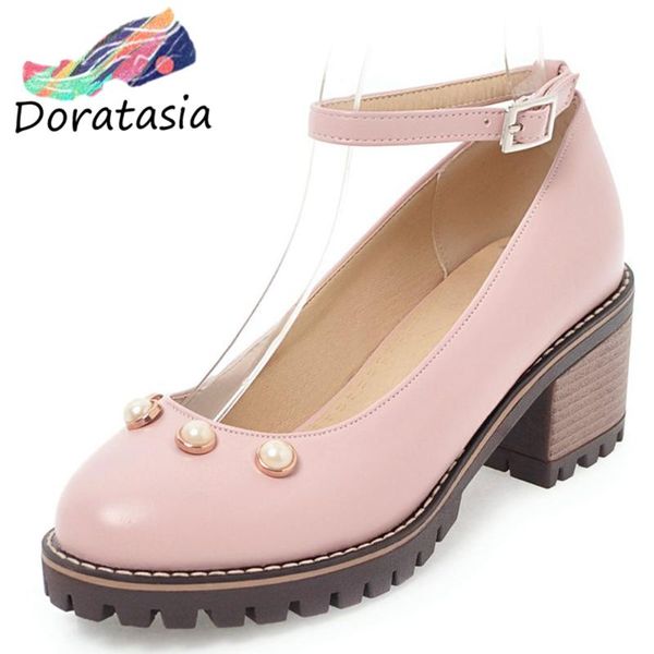 

dress shoes doratasia elegant pearl decorating pumps classic spring high chunky heels women 2021 shallow platform date woman, Black