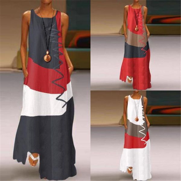 

women patchwork robe summer size casual sleeveless maxi dresses dress long cotton sundress plus vestido ladies designer putfh, Black