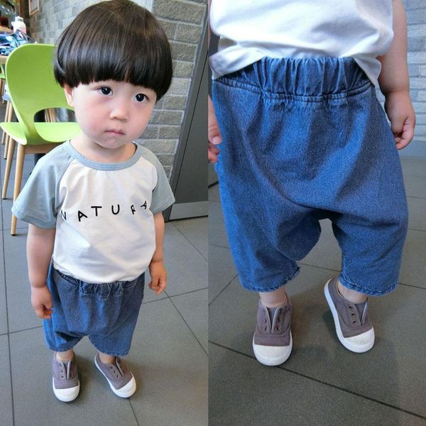 

jeans cute baby boys children denim loose trousers elastic waist bottoming pants cowboy toddler kids clothes for 1-6t, Blue