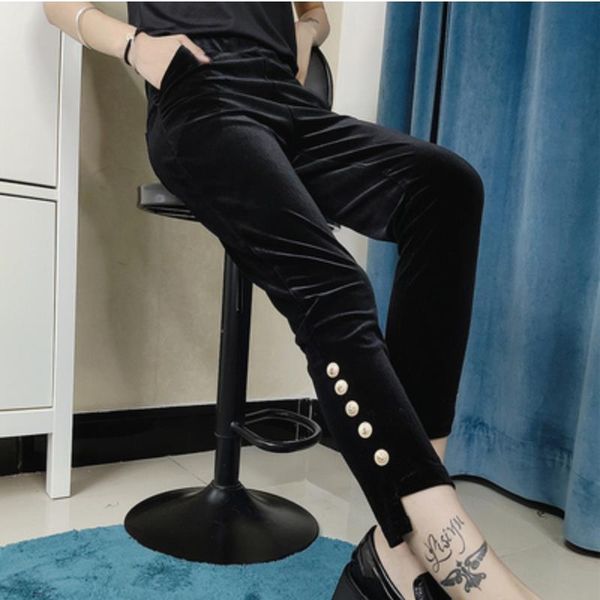 

autumn winter black gold velvet trousers women feet fashion ankle length casual pants plus size 3xl, Black;white