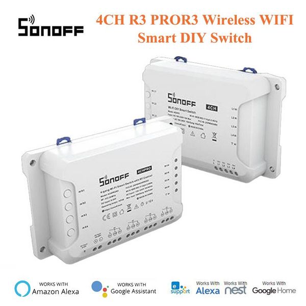 

smart home control sonoff 4ch r3 pror3 wireless wifi diy switch 4 channel din rail mounting,remote/voice work with alexa google