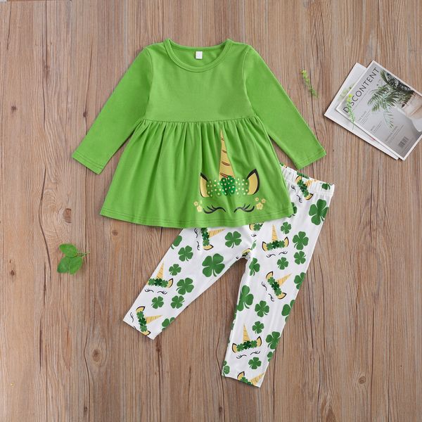

lovely infant baby girls clothes sets 2pcs print long sleeve dress trousers pants outfits, White