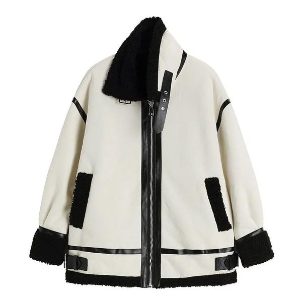 

women's wool & blends imitate lamb hair coats short winter loose skin one body all-match add velvet thick miss warm jacket, Black