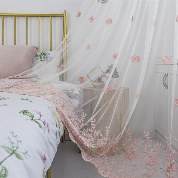 

curtain & drapes rose pink embroidered tulle curtains for kids girl living room bedroom decorative sheer window treatments
