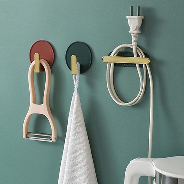 

hooks & rails 4pcs kitchen storage hook plug holder household wall glue punching bathroom multi-purpose rounded decorative