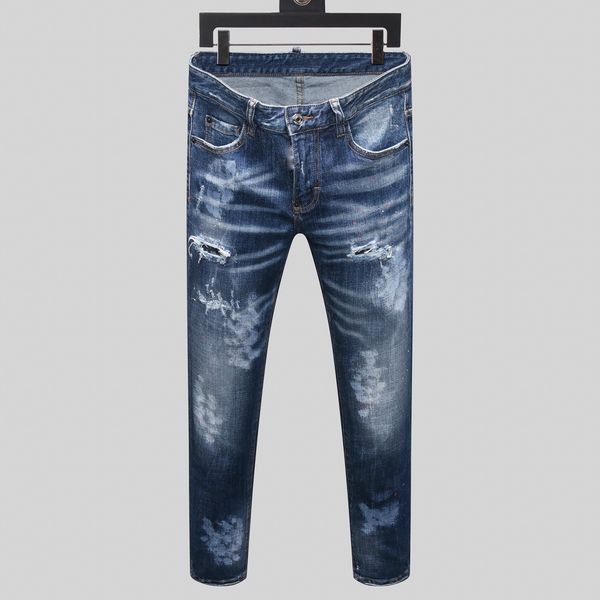 

men's distressed ripped skinny jeans fashion mens jeans slim motorcycle moto biker causal mens denim pants hip hop men jeans, Blue