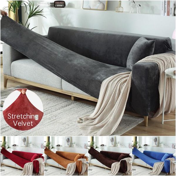 

chair covers solid color thick velvet sofa universal stretch elastic couch slipcovers sectional plush warm 1/2/3/4 seater