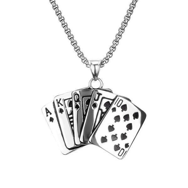 

pendant necklaces 1pc poker design necklace unique personality neck male chain, Silver