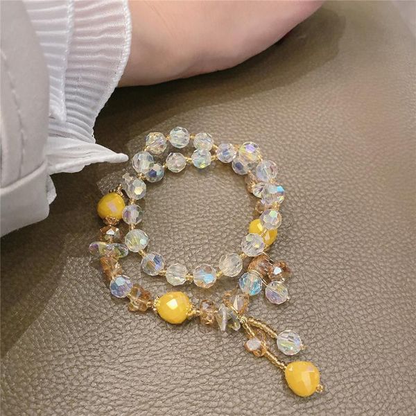 

beaded, strands double circle yellow/clear natural crystal handmade beads strand bracelets women fashion jewelry accessories yb, Black