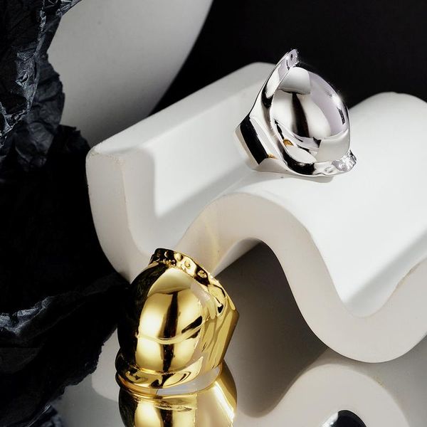 

cluster rings amaiyllis s925 sterling silver minimalist glossy ring exaggerated personality niche geometric index finger jewelry, Golden;silver