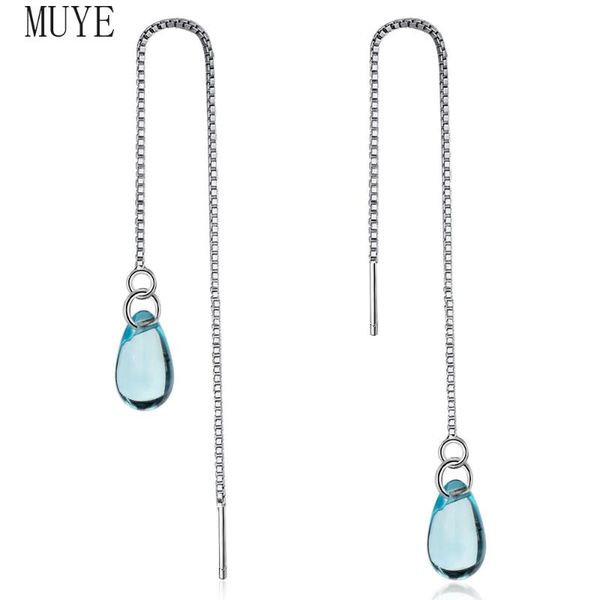 

dangle & chandelier muye 925 sterling silver blue zircon water drop earrings tassel ear line for women's girl's cute fine wedding