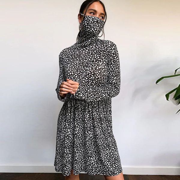 

2021 new print turtleneck mini women's spring vintage elegant casual chic party nightclub beach es vestidos 9cqn, Black;gray