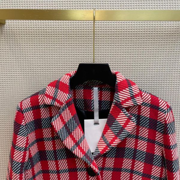 

women's wool & blends retro contrast plaid long coats for women high-end brand lapel sleeve 3d cut big pocket coat lady, Black