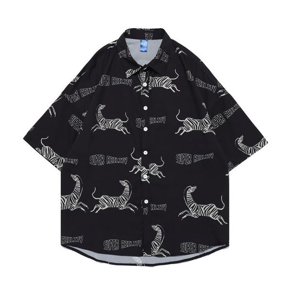 

men's casual shirts 2021 summer hip-hop full print five-point sleeve shirt fashion brand streetwear lazy couple men top, White;black