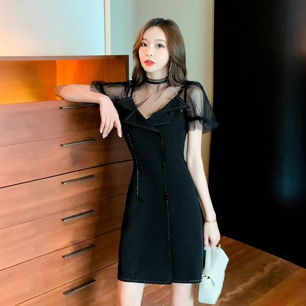 

pieces together pencil sheath mesh sweatshirt elegant women's plain dress piece of ta3519 woman's clothes dpbd, Black