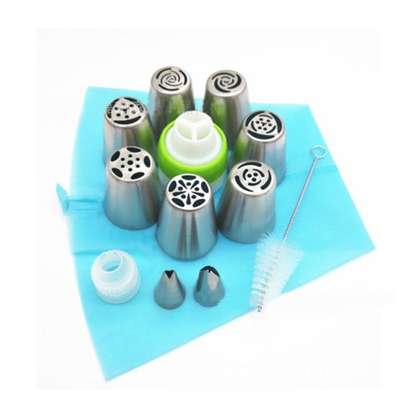 

baking & pastry tools 13pcs nozzles and coupler icing piping tips sets stainless steel rose cream bakeware cupcake cake decorating