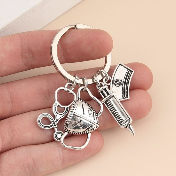 

New Medical Tool Keychain Protective Suit Key Ring Ambulance Syringe Stethoscope Nurse Cap Key Chain Doctor Nurse Gift Jewelry