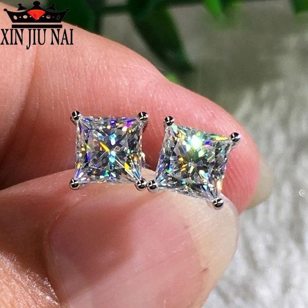 

stud cute simple korean earrings square bling big zircon stone 6/7/8mm silver for women fashion jewelry 2021, Golden;silver