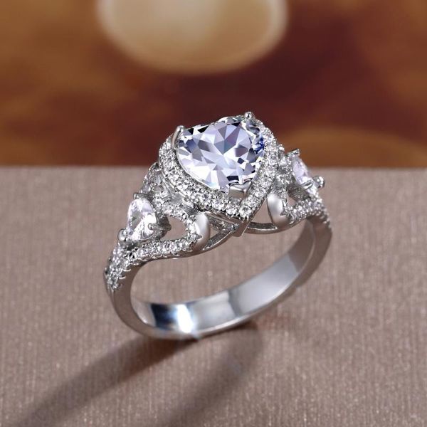 

wedding rings trendy female white crystal thin ring charm silver color for women cute bride love heart zircon engagement, Slivery;golden
