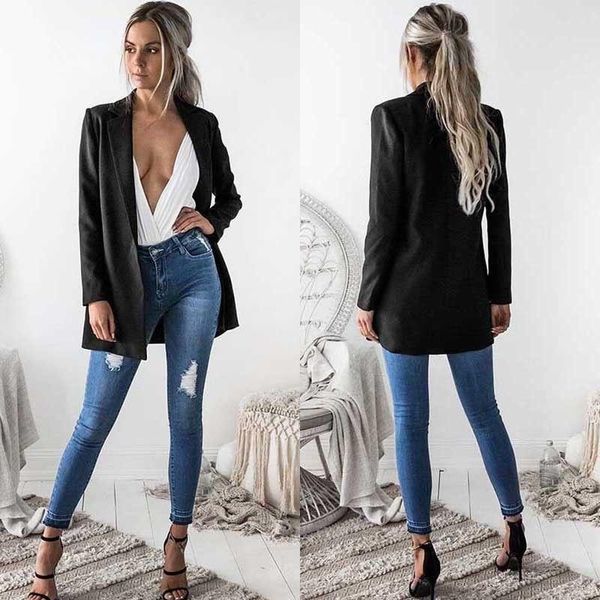 

women's suits & blazers women slim cotton cardigan suit coat business blazer temperament long outwear fashion clothes, White;black