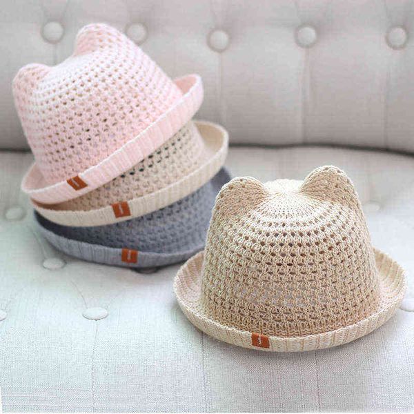 

kids cute baby summer children's cat sunshade hat beach hats straw hat boy girls cotton breathable cap travel cap protection y21111, Blue;gray