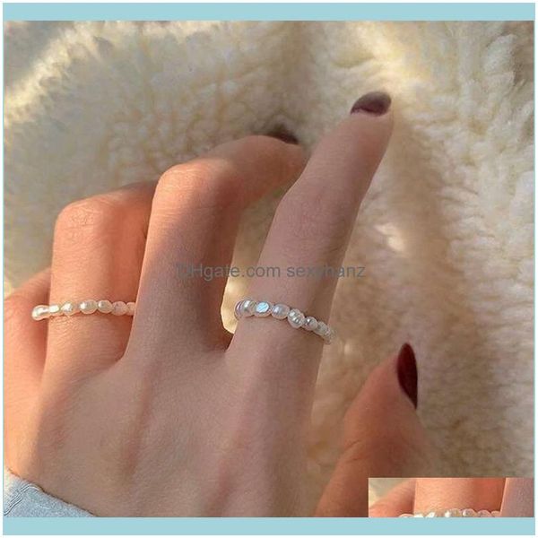 

cluster rings jewelryins style personality natural freshwater pearl ring female temperament joker stretch line net red tide index r1 drop de, Golden;silver